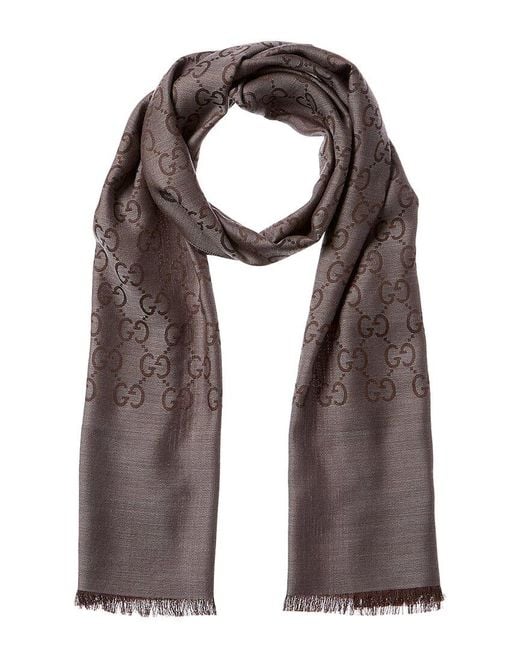 Gucci Logo Small Jacquard Wool & Silk-blend Scarf in Purple