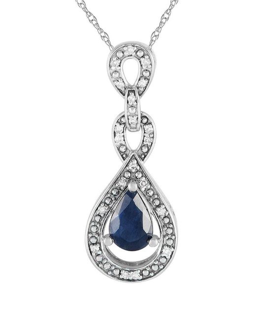 Gemstones White 14k 0.08 Ct. Tw. Diamond & Sapphire Pendant Necklace