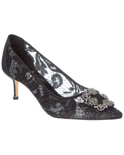 Manolo Blahnik Black Hangisi 50 Lace & Satin Pump