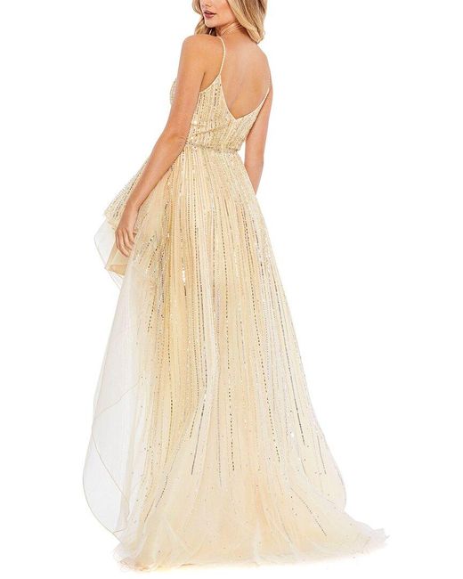 Mac Duggal Natural Embellished Sleeveless Draped A Line Gown