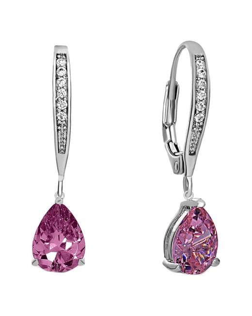 Genevive Jewelry Pink Silver Cz Earrings