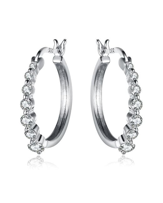 Genevive Jewelry White Silver Cz Hoop Earrings