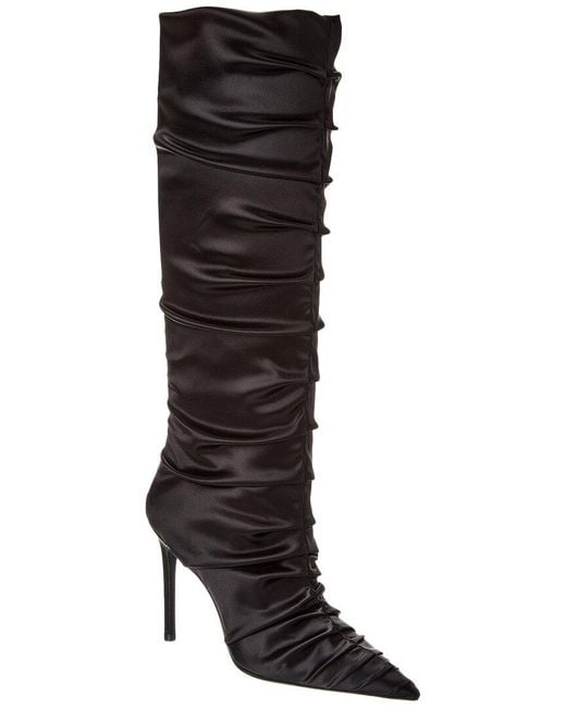 Stuart Weitzman Black Strt Ruched 100 Satin Knee-High Boot