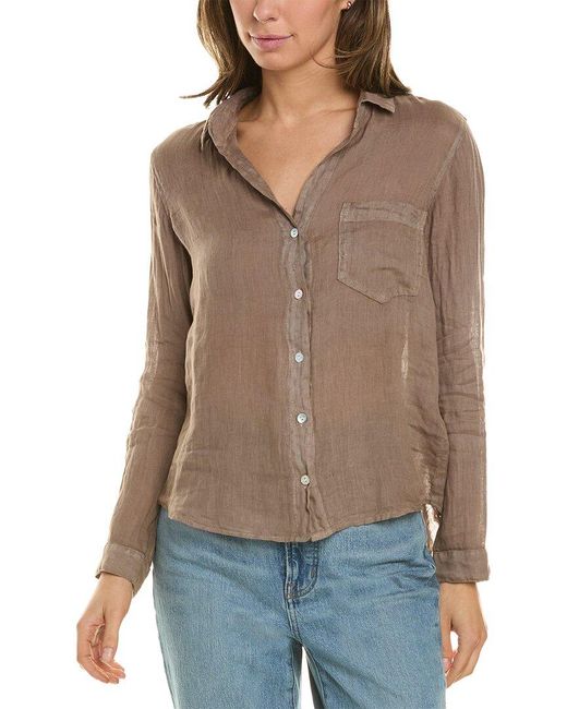 Bella Dahl Brown Pocket Linen-blend Button-down Shirt