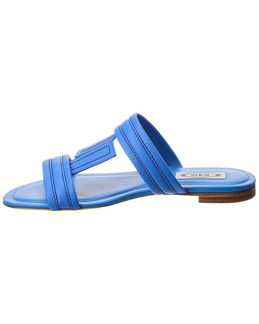 Tod's Blue Double T Strap Leather Sandal