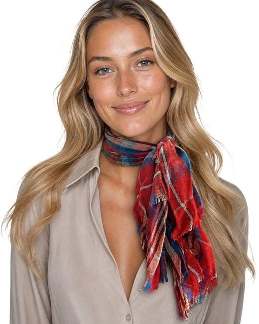 Blue Pacific Red Scottish Plaid Cashmere-Blend Neckerchief