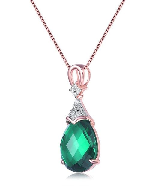 Genevive Jewelry Green 18k Rose Gold Vermeil Cz Teardrop Pendant Necklace