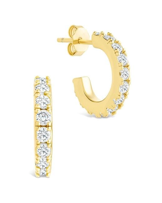 Sterling Forever Metallic 14k Over Silver Cz Bezel Statement Tube Hoop Earrings