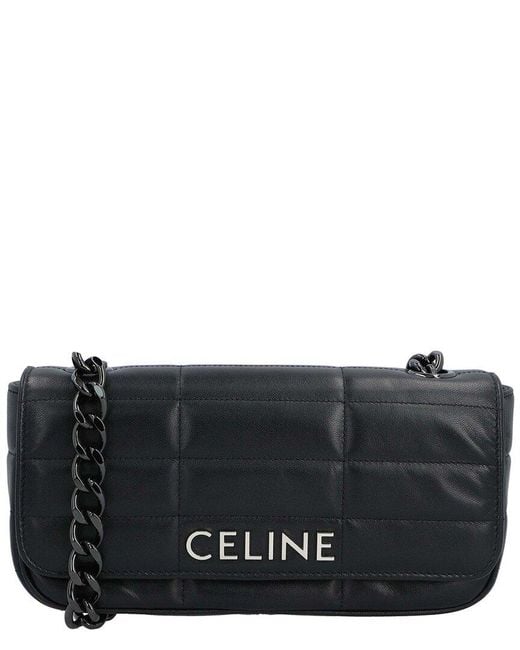Céline Black Goatskin Leather Matelassé Chain Shoulder Bag, Never Carried (Authentic Pre-Loved)