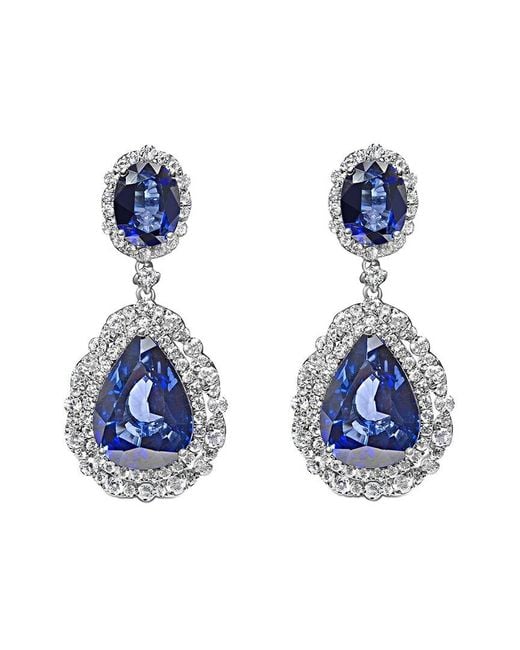 Haus of Brilliance Blue Colorful Gemstones 18K 26.31 Ct. Tw. Diamond & Sapphire Dangle Earrings