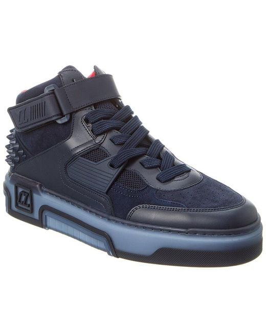 Christian Louboutin Blue Astroloubi Mid Leather & Suede Sneaker for men