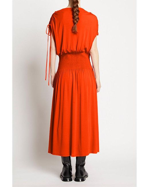 Proenza Schouler Orange Matte Crepe Smocked Maxi Dress