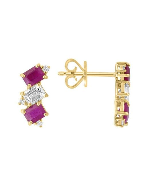Effy Fine Jewelry Pink 14K 1.53 Ct. Tw. Diamond & Ruby Earrings