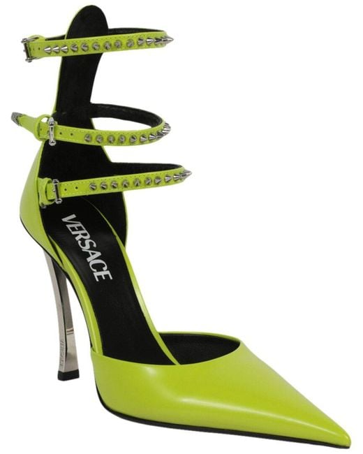 Versace Green Spiked Pin Point Leather Pump