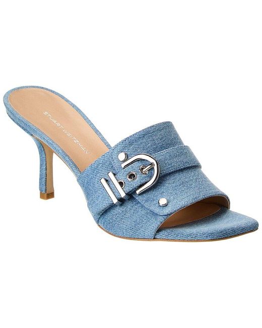 Stuart Weitzman Blue Maverick Slide 75 Denim Sandal