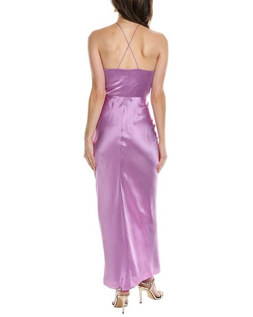 The Sei Purple Gathered Silk Maxi Dress
