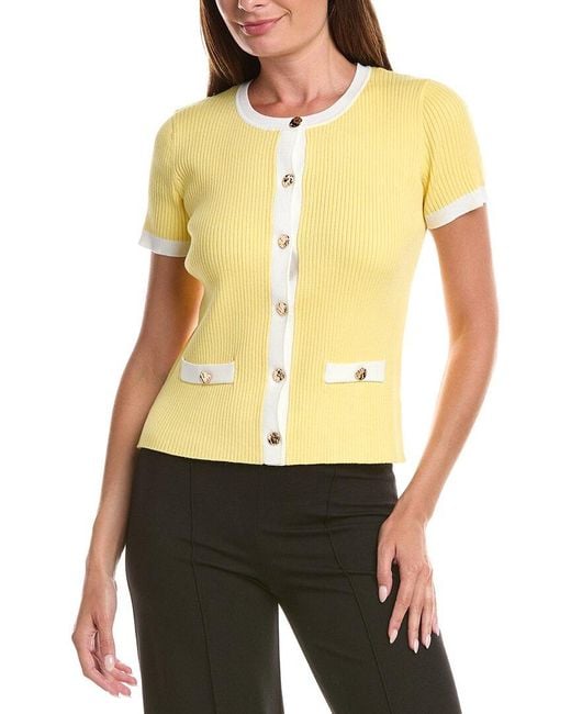 Tahari Yellow Striped Button Cardigan