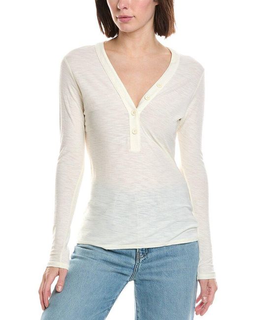 James Perse White Jersey Henley Top