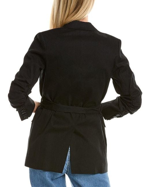 10 Crosby Derek Lam Black Harrison Gathered Sleeve Linen-Blend Blazer