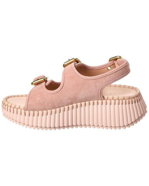 Chloé Pink Nama Suede Wedge Sandal