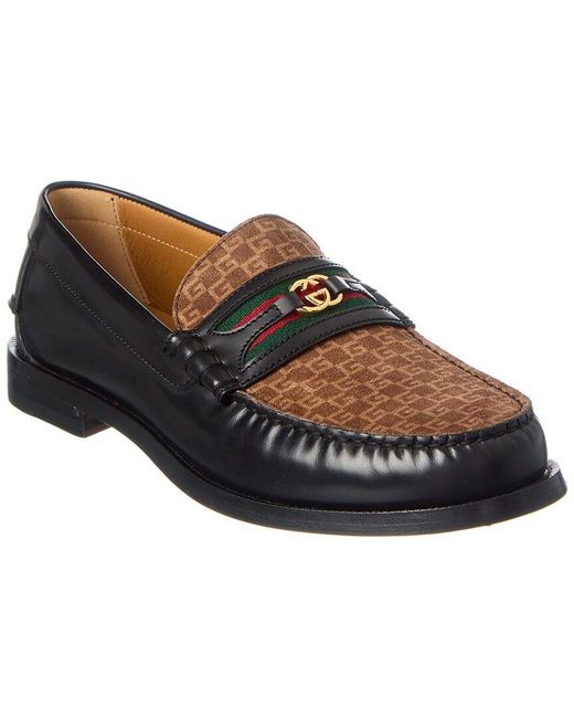 Gucci Interlocking G Suede & Leather Loafer in Black for Men | Lyst