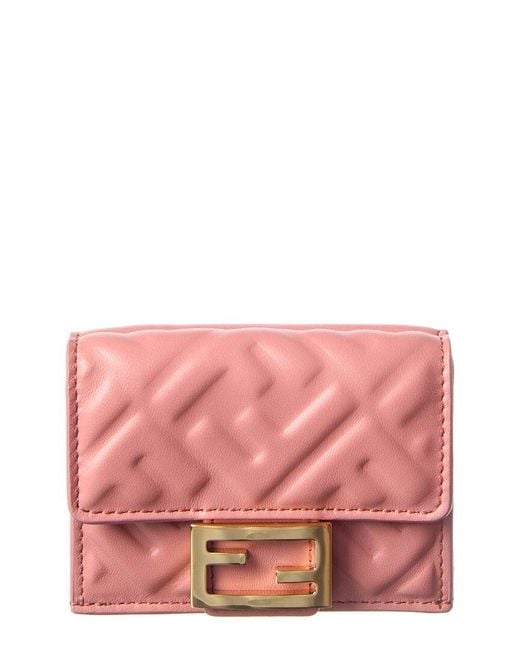 Fendi Pink Micro Trifold Leather Wallet