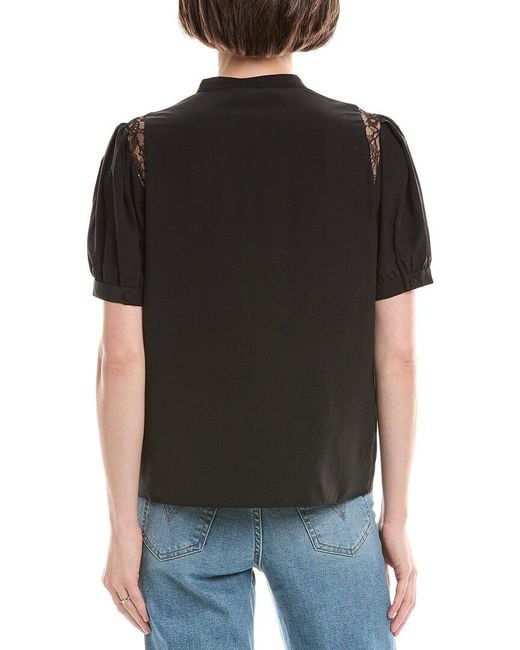 FRAME Black Lace Shoulder Inset Silk Blouse