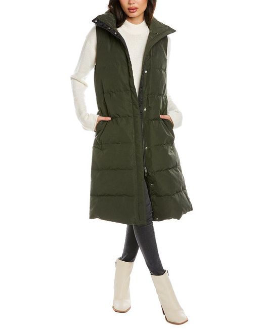 Theory Synthetic Long Puffer Vest in Green Lyst Canada