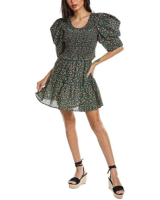 Sea Green Lilly Print Smocked Dress