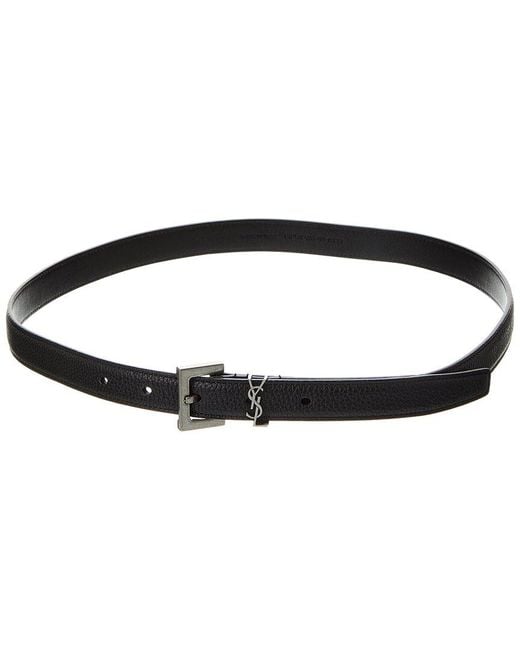 Saint Laurent Black Cassandre Thin Leather Belt for men