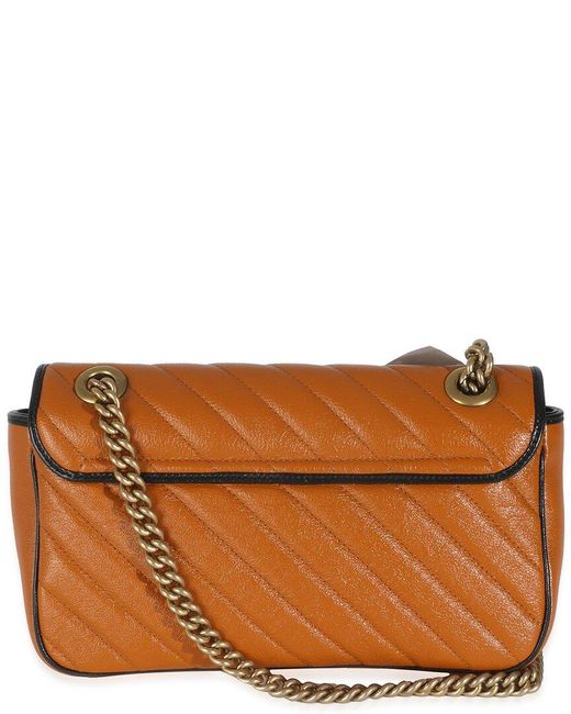 Gucci Brown Matelasse Leather Small Torchon GG Marmont Shoulder Bag (authentic Pre-loved)