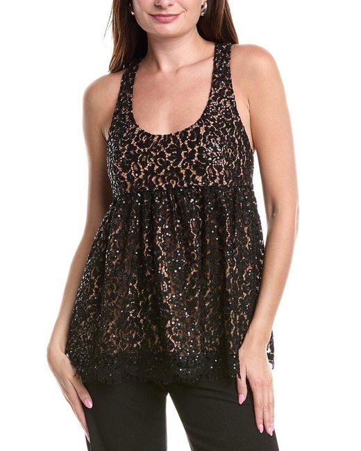 Michael Kors Black Sequin Lace Silk-Lined Top