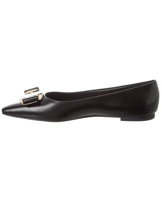 Ferragamo Black Zea Leather Ballerina Flat
