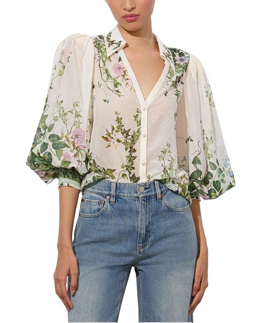 Alice + Olivia Blue Charis Silk Blouse