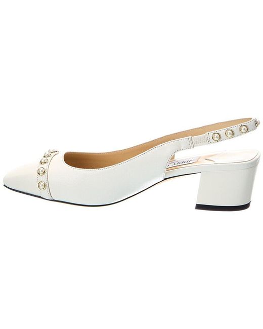 Jimmy Choo White Hya 45 Leather Slingback Pump