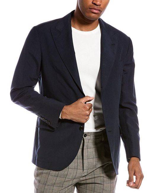 Brunello Cucinelli Blue Silk & Linen-blend Blazer for men