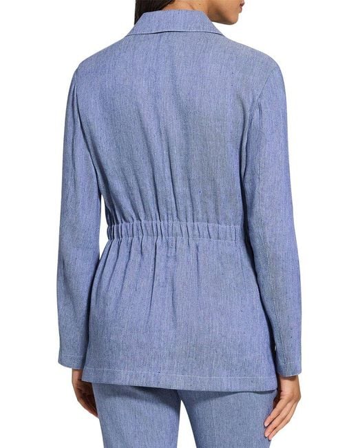 Theory Blue Cinch Linen-Blend Patch Jacket