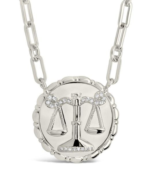 Sterling Forever White Rhodium Plated Cz Bold Link Libra Zodiac Necklace