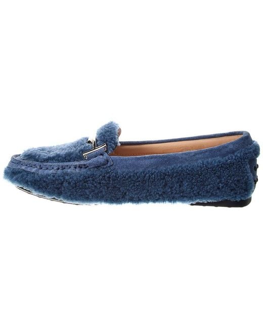Tod's Blue Gomma Shearling & Suede Loafer