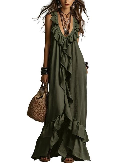 AMINA GLAM Green Maxi Dress