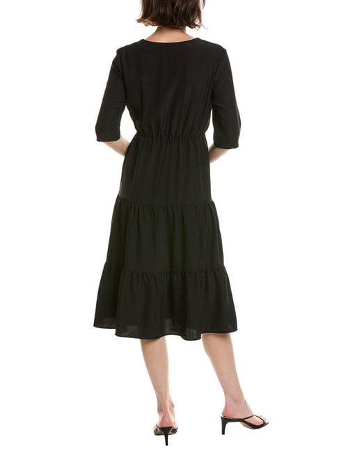 Pascale La Mode Black Solid Ruffle Hem Midi Dress