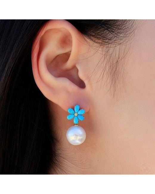 Kai Fine Jewelry Blue 14K 2.43 Ct. Tw. Diamond & & 12-13Mm Pearl Drop Earrings