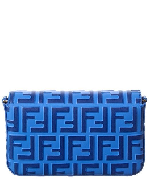 Fendi Blue Ff Diamonds Leather Wallet On Chain