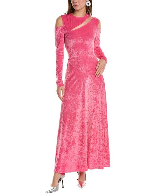 Ganni Pink Velvet Jersey Maxi Dress