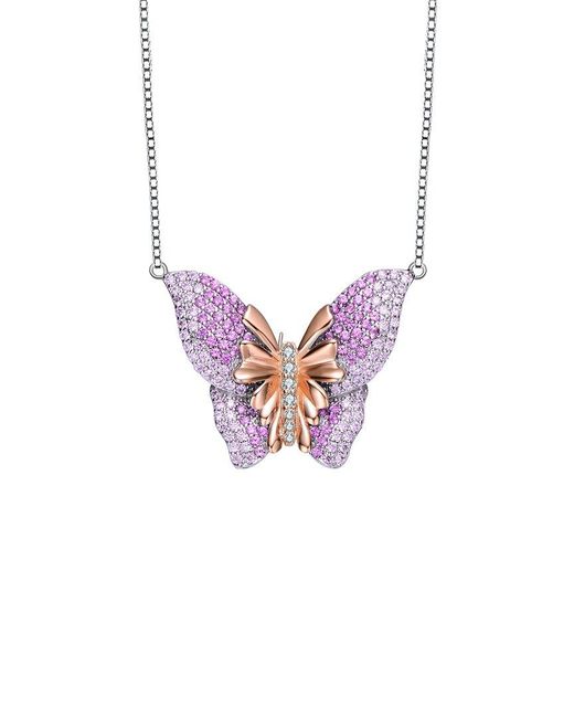 Genevive Jewelry Pink Two-Tone Over Cz Butterfly Necklace