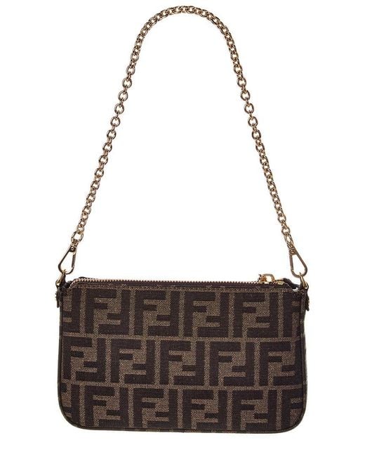 Fendi Brown Baguette Ff Jacquard Pouch