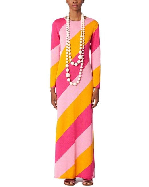 Carolina Herrera Pink Diagonal Stripe Silk-blend Maxi Dress