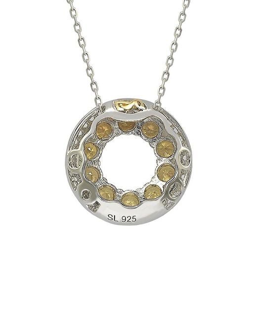 Suzy Levian Metallic Silver 0.02 Ct. Tw. Diamond & Sapphire Pendant Necklace