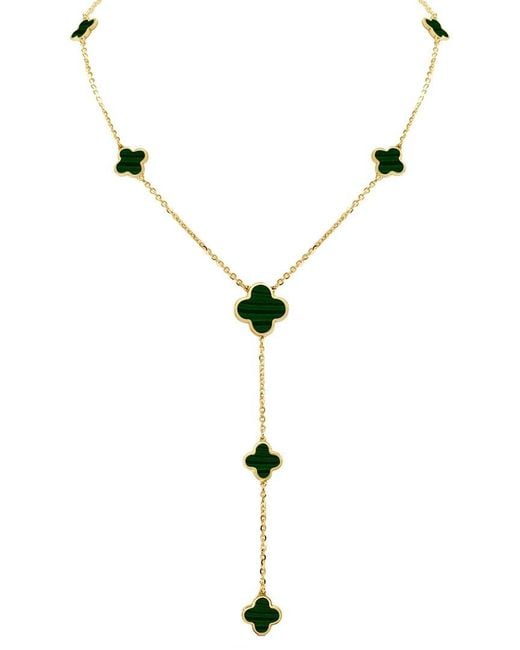 Italian Gold Metallic 14K Malachite Lariat Necklace