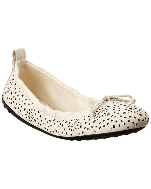 Tod's White Gommino Studded Leather Ballerina Flat